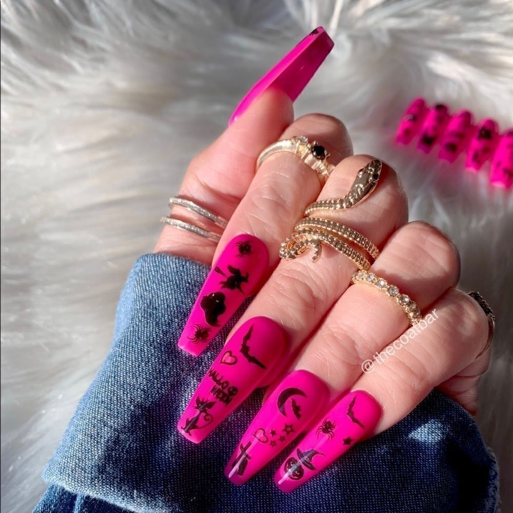 Hot Pink Halloween 🎃Custom Press On Nails | High Quality Nails | Handmade